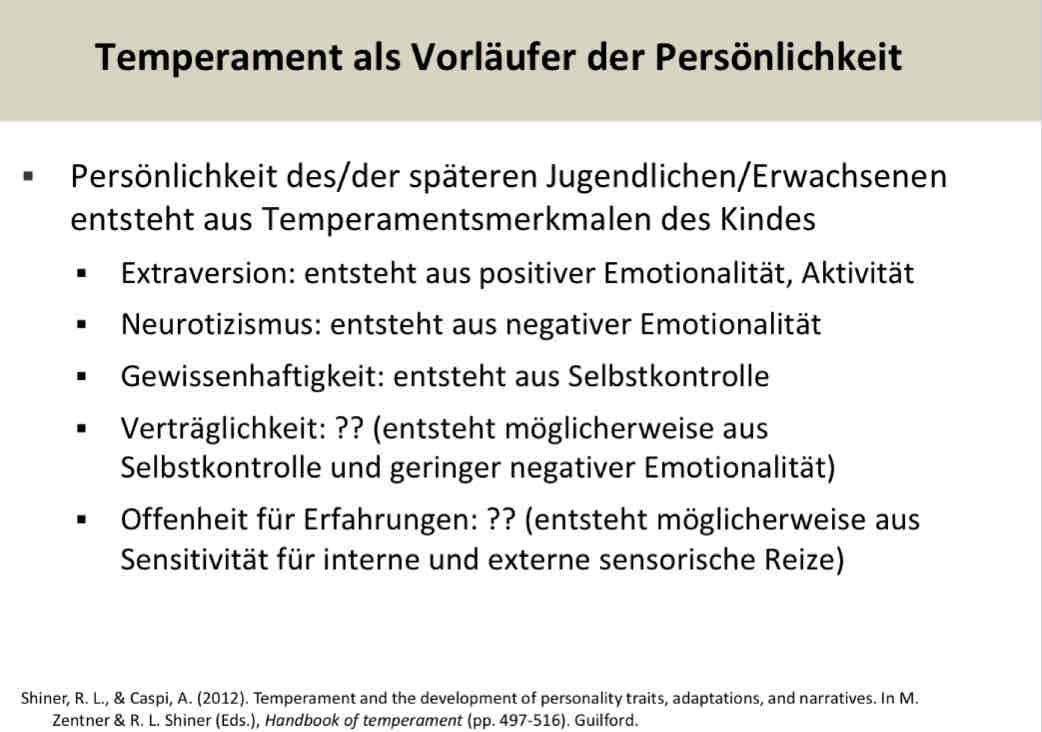 <p>direkte Verknüpfung zwsichen direkter und indirekter Verbindung zwischen Temperament und Persönlichkeit</p><ul><li><p>temperament as a well-defined path to personality traits</p></li></ul><p>Bsp Extraversion:</p><ul><li><p>extraversion refers to a person‘s warmth, gregariousness, and activity level</p></li><li><p>extroverts are affectionate, active and prefer the company of others</p></li></ul><p></p>