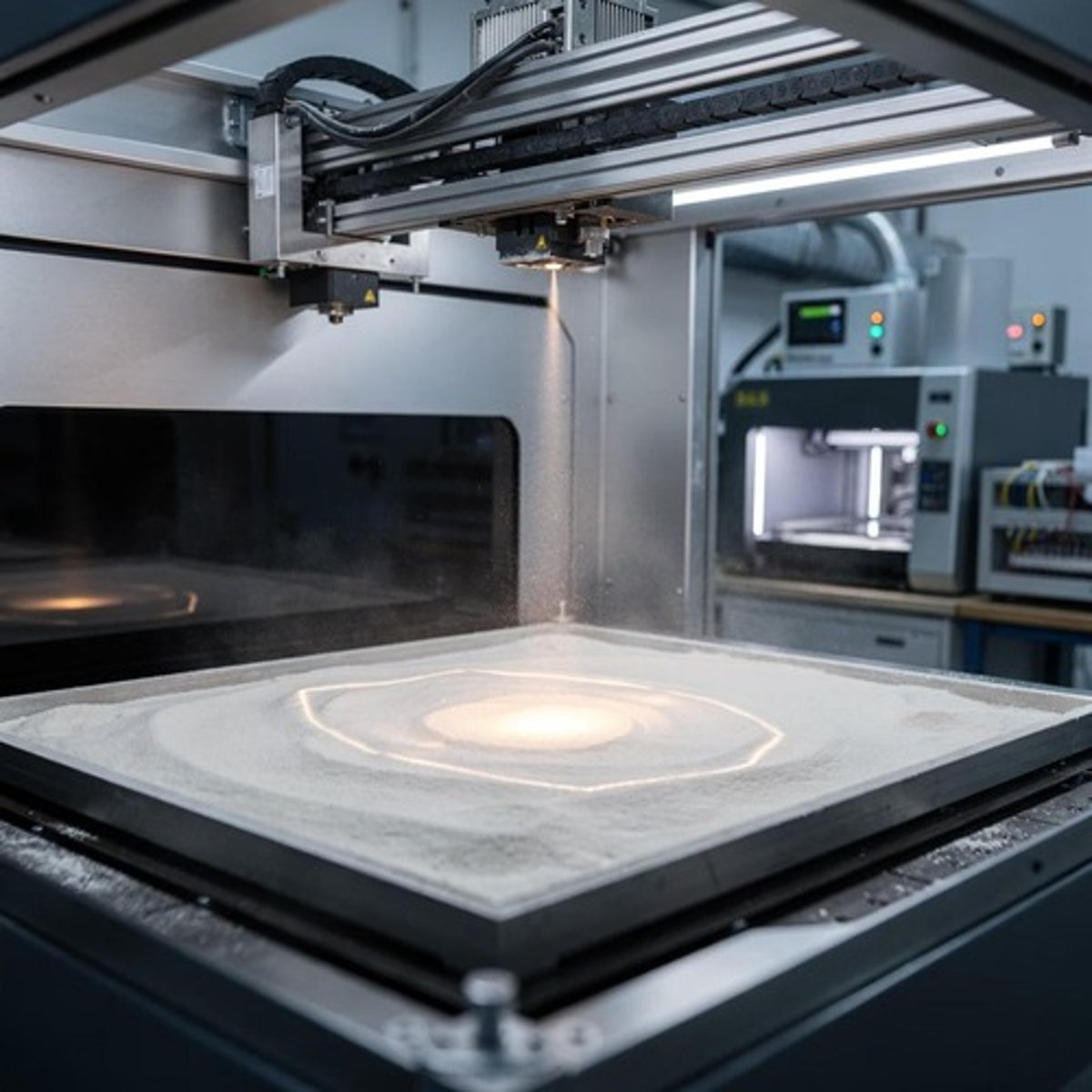 <p>SLS uses a high-powered laser to sinter powdered material together into a solid structure without the need for support structures.</p>