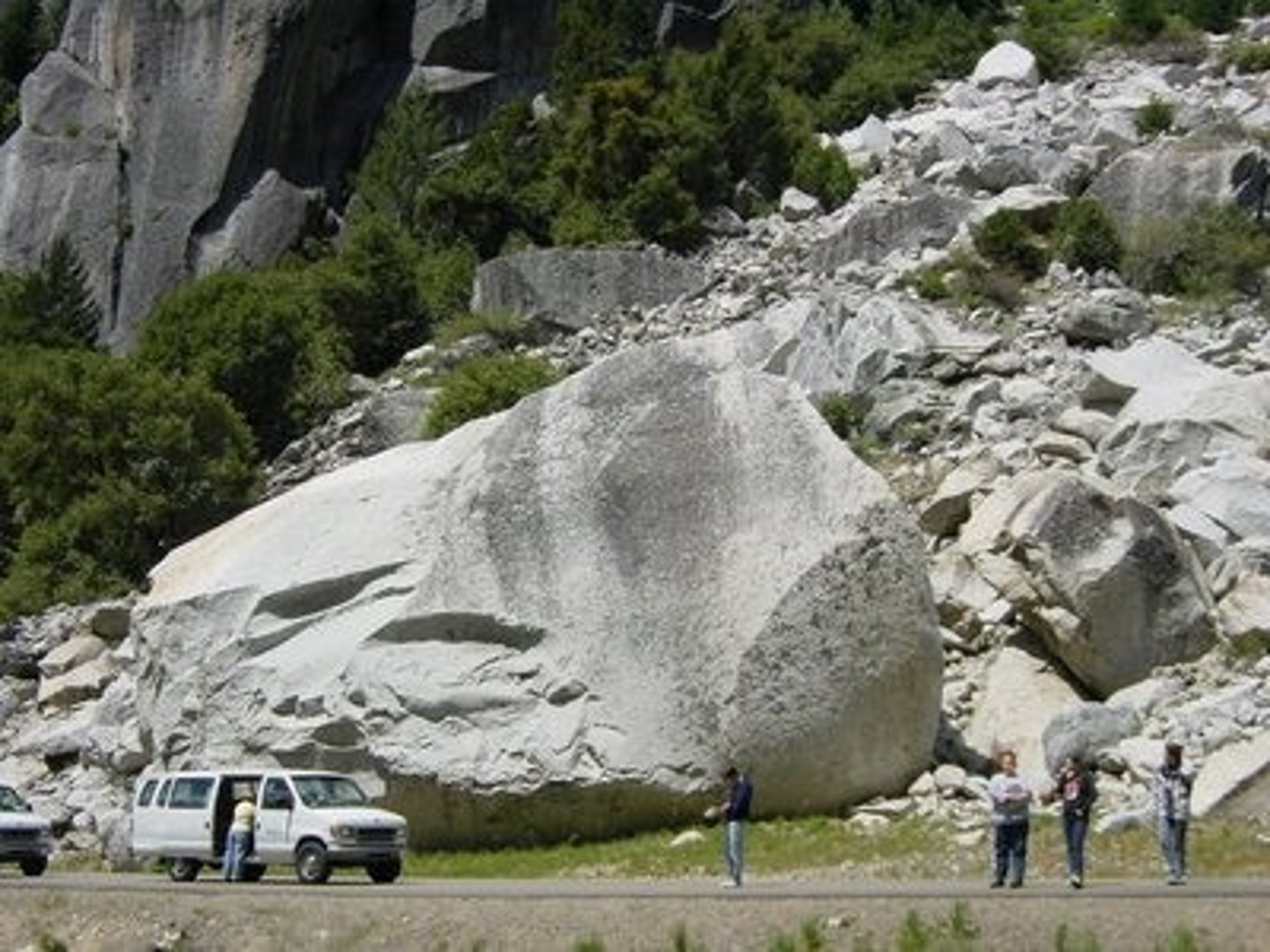 <p>the rapid mass movement of loose rock down a steep slope or cliff due to gravity.</p>