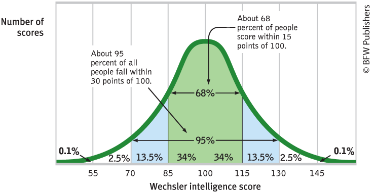 <p>symmetrical, bell-shaped curve that describes the distribution of many types of data, most scores fall near mean (68% fall within one standard deviation of it) and less fall near the extremes </p>