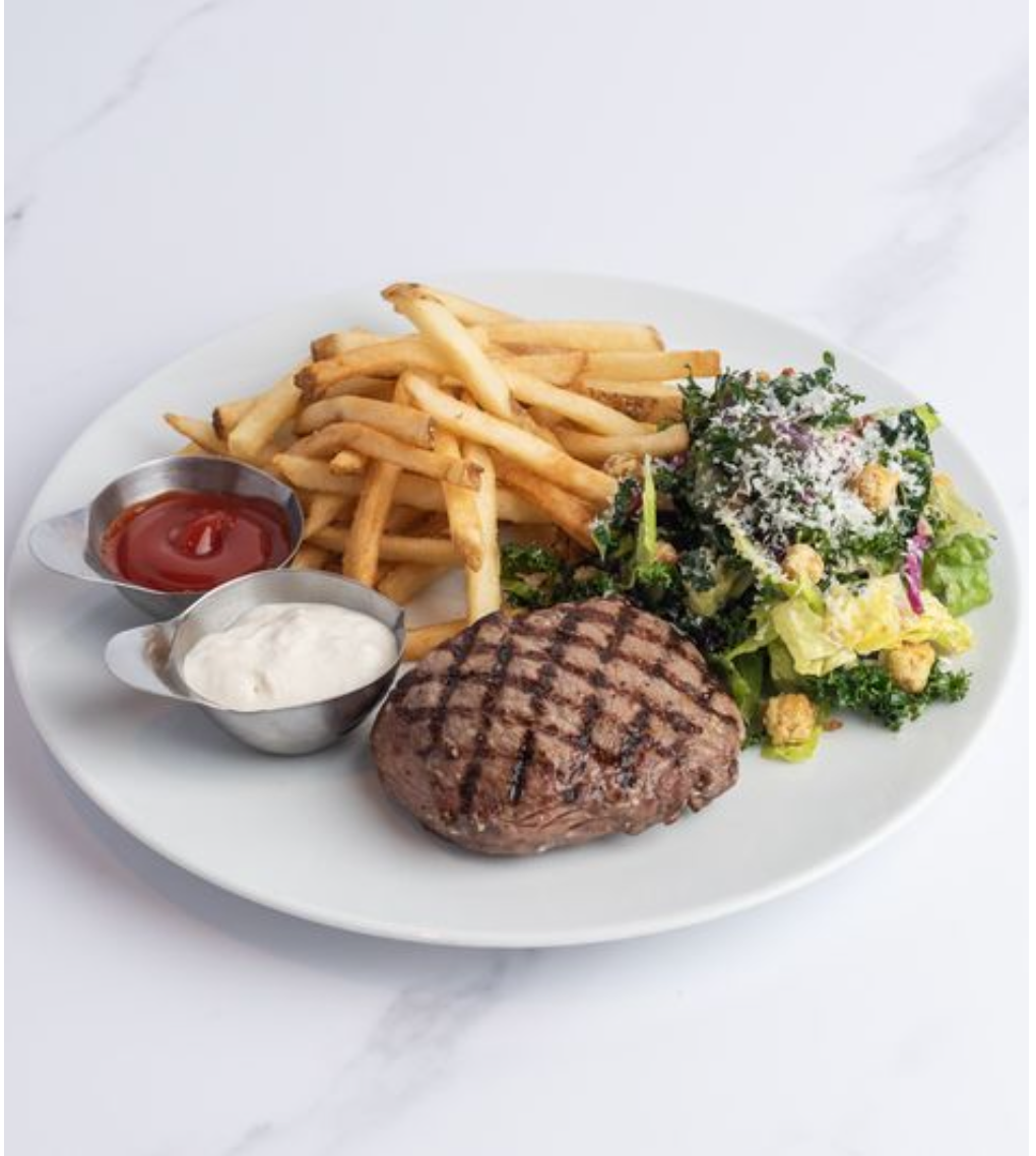 <p><span>8oz CAB</span><span data-name="registered" data-type="emoji">®</span><span> sirloin, kale salad, horseradish cream, sea salted fries</span></p>