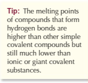 <p>molecules with hydrogen bonding have higher melting and boiling points that similar molecules…</p>