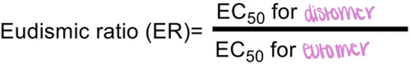 <p>represents how much better the eutomer is compared to the distomer</p>