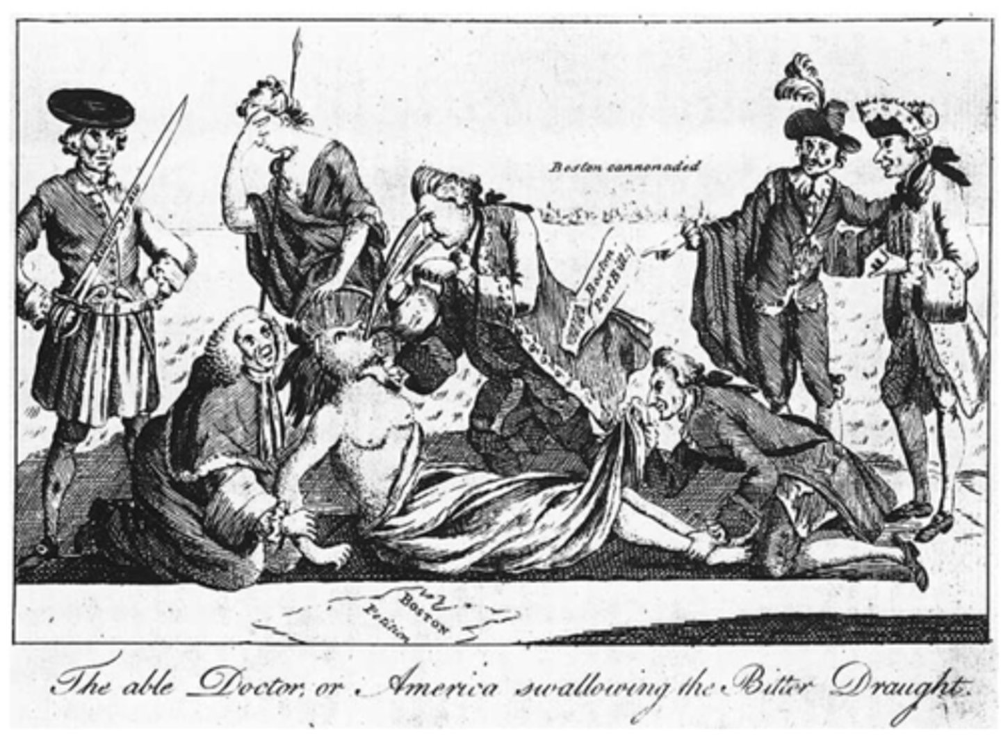 <p>Who: Parliament, King George III</p><p>What: Punitive laws—closed Boston Harbor, restricted meetings</p><p>Impact: Pushed colonies to unite; led to First Continental Congress</p>