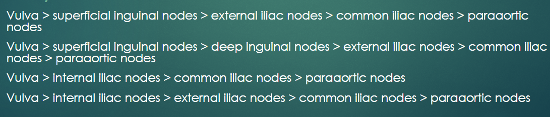 <p>superficial inguinal nodes and internal iliac nodes</p>