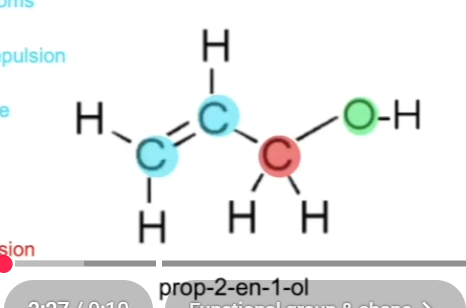 <p>What is the bond angle and shape in alcohols? (Take prop-2-en-1-ol as an example)</p>