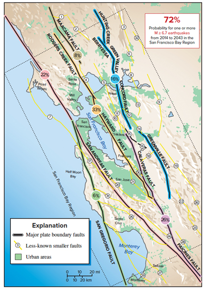 According to figure below, the _______ has the greatest probability for one of more 6.7 magnitude earthquakes between 2003 and 2032.