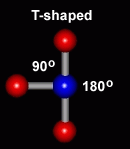 <p>T-shaped, 90, 180, sp3d</p>