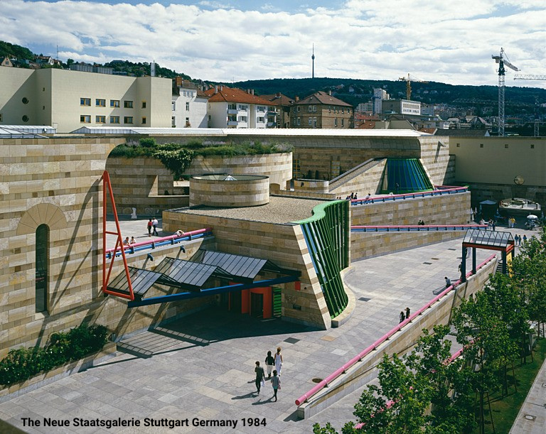 <p>A playful postmodern building in Germany characterized by a mix of classical and contemporary styles.</p>