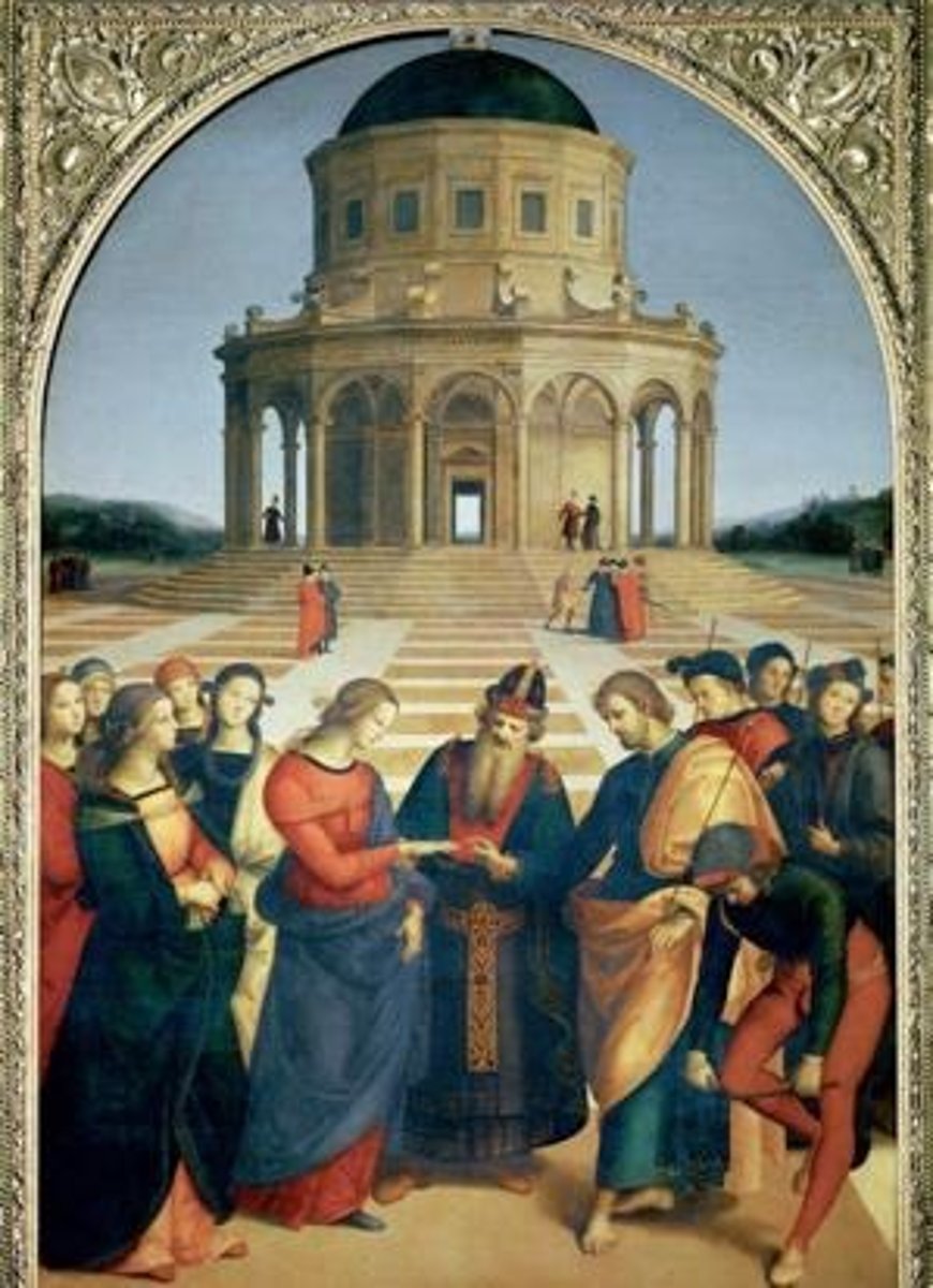 <p>An oil on panel painting by Perugino employing linear perspective and symmetry.</p>