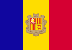 <p>Principat d'Andorra (Principality of Andorra)</p><p>(unknown origin/meaning, possibly “big”/”giant”, a vast land which is located among mountains or a thickly wooded place, or "land covered with bushes"/"scrubland";&nbsp;folk etymology holds that Charlemagne had named the region as a reference to the Biblical Canaanite valley of Endor or Andor (where the Midianites had been defeated))</p>