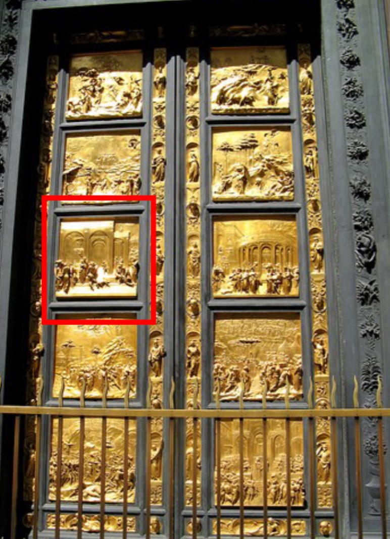 <p>Gates of Paradise: east doors of florence baptistery, gilded bronze, Ghiberti, 1425-1452, Museo dell’Opera del Duomo, Florence, Italy</p>