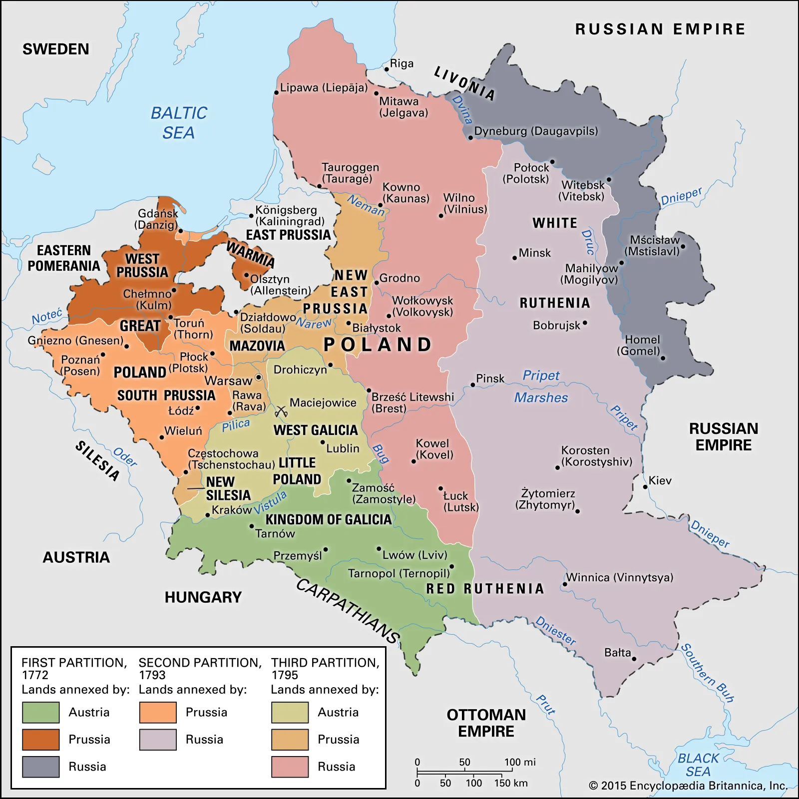 <p>Final partition of Poland by Absolute Monarchs who embraced Enlightenment Ideals. (Austrian Habsburgs, Prussian Hohenzollerns, Russian Romanovs)</p>
