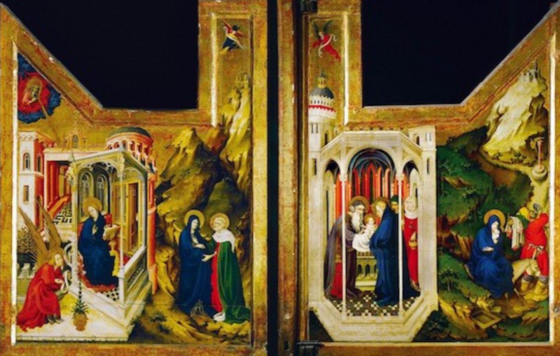 <p>retable de champmol, oil on panel, Broerderlam, 1399, Musee des Beaux-arts, Dijon, France</p>