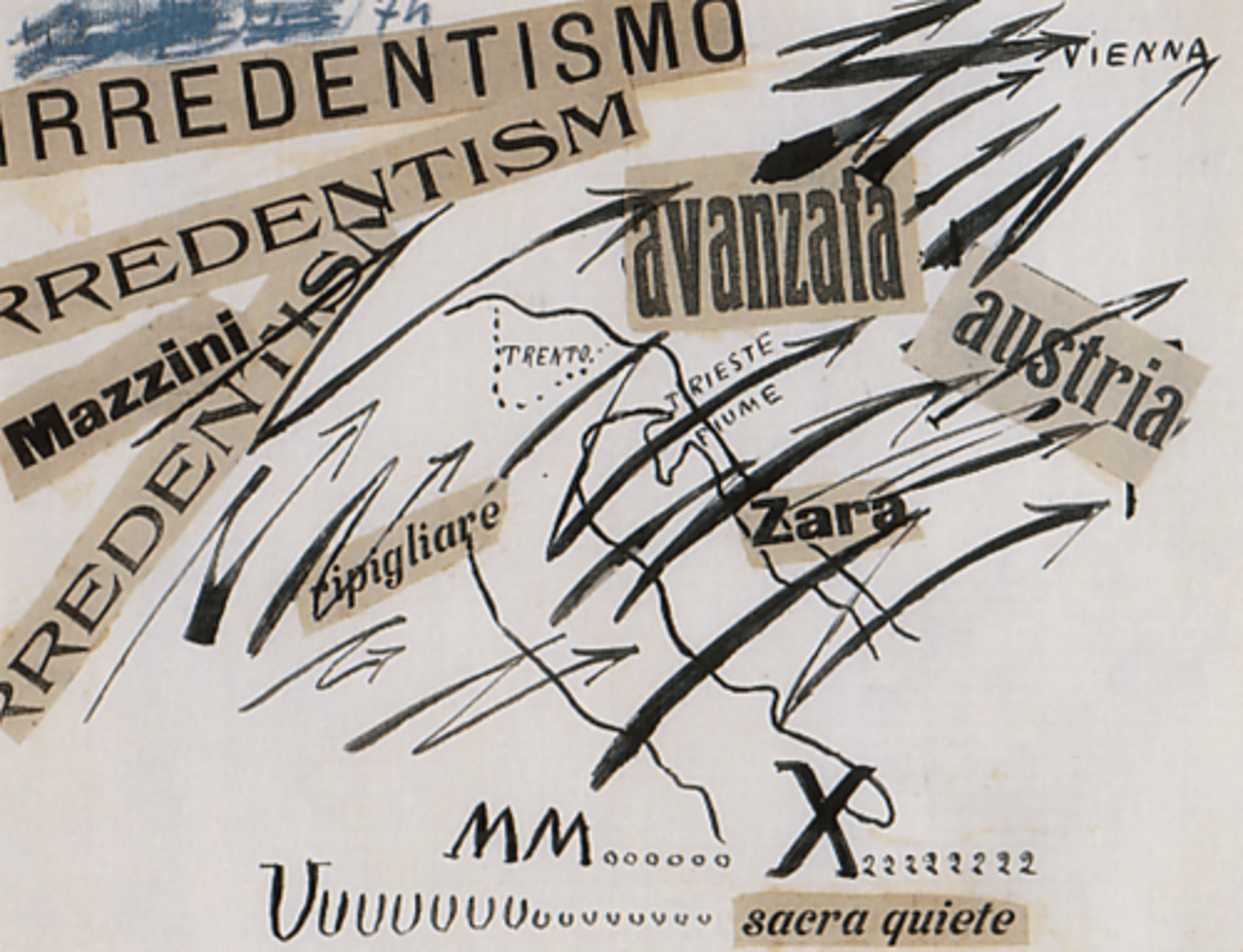 <p>Filippo Tommaso Marinetti ; futurisme, occupation spatiale de la page</p>