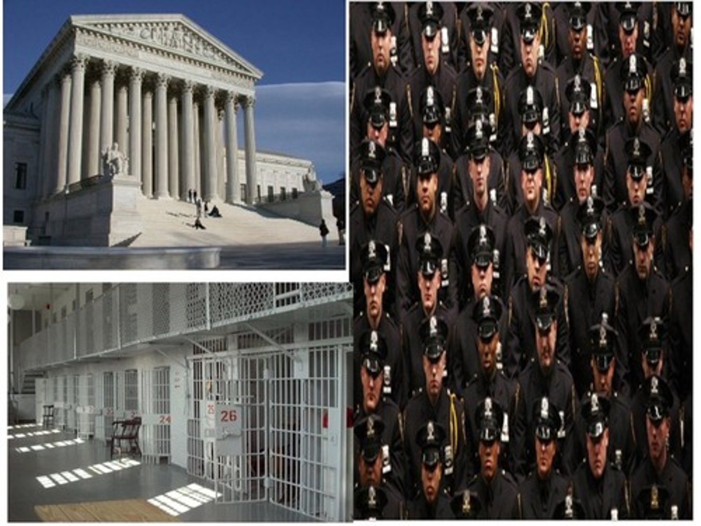 <p>the system of police, courts, and prisons set up to deal with people who are accused of having committed a crime.</p>
