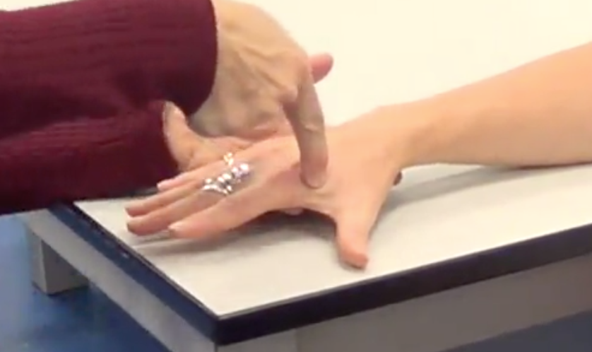 -1st Dorsal interossei only 
-In their web space,  right below the lowest knuckle on digit 2 (just on the side closest to thumb)