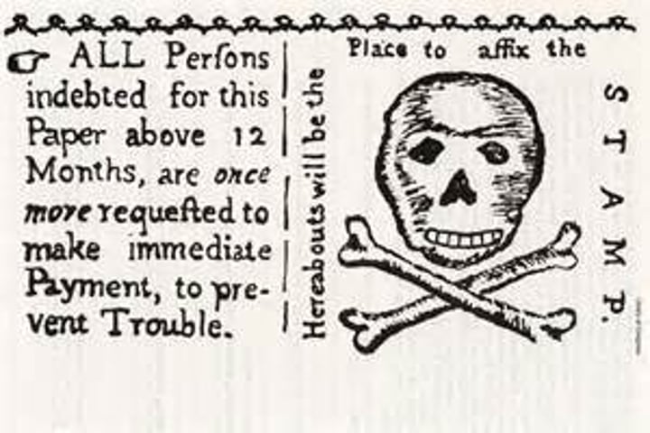 <p>1765; law that taxed printed goods, including: playing cards, documents, newspapers, etc.</p>