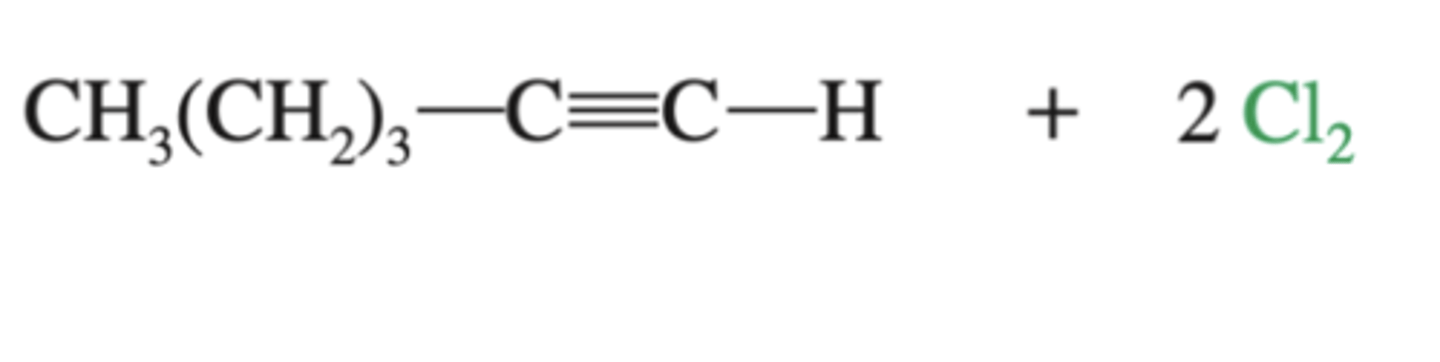 <p>alkyne + 2Cl2</p>