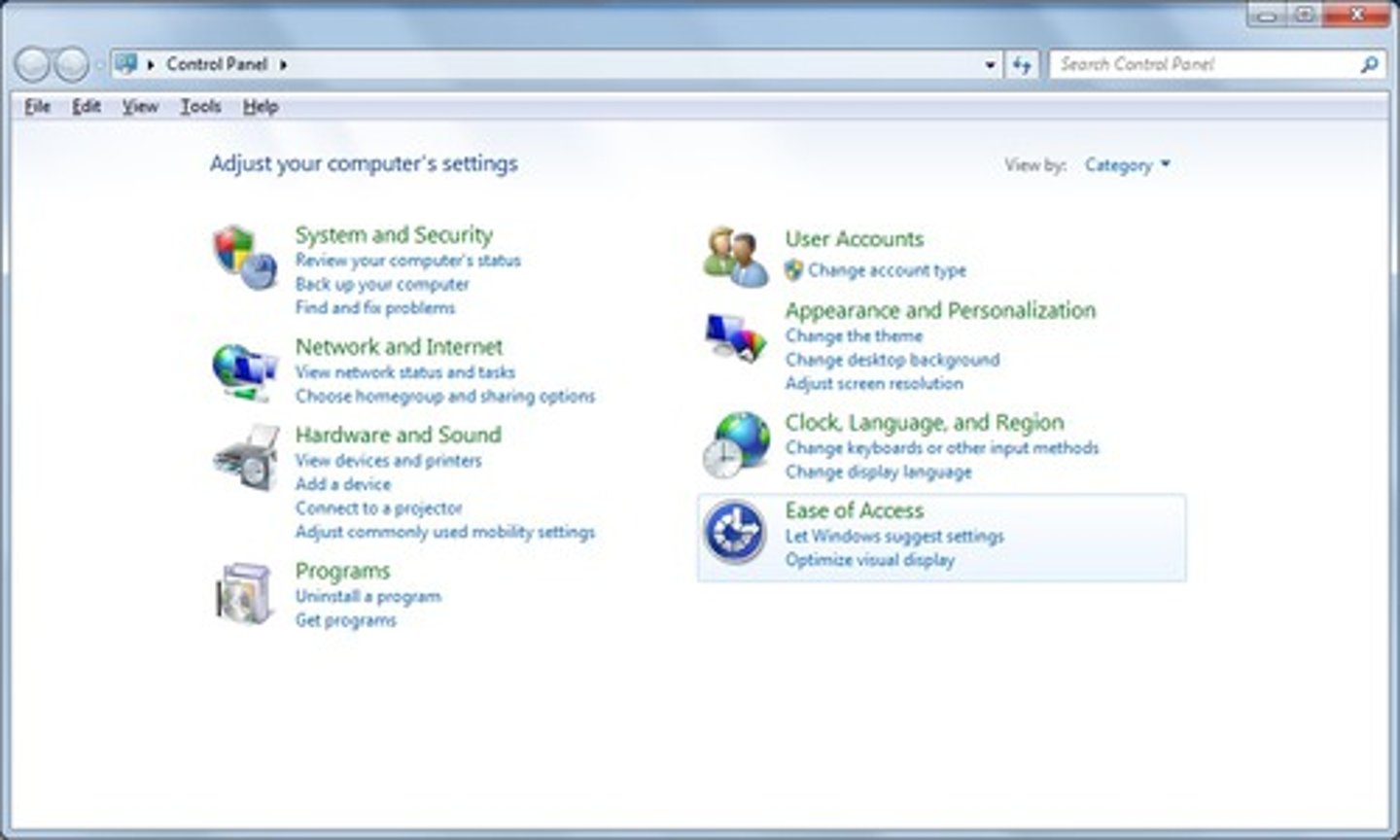 <p>Using the picture above for help, where (major section) would you look at in the Control Panel to customize the mouse settings.</p>