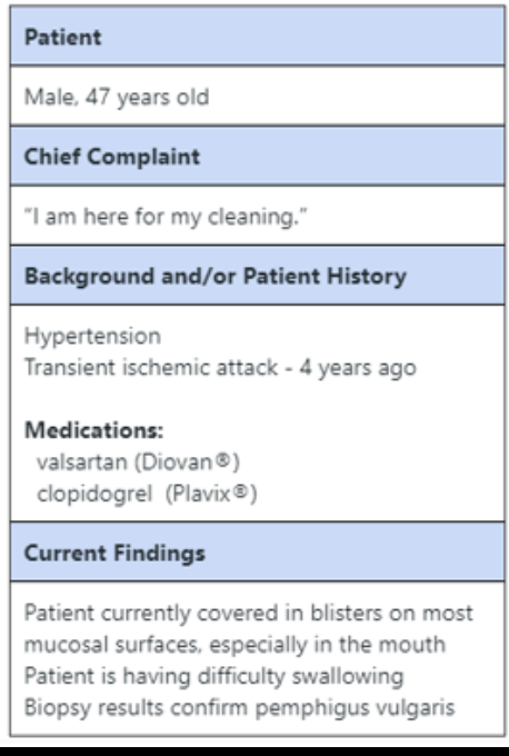 <p>Which of the following is NOT appropriate management?</p><p>prophy jet with abrasive paste </p><p>cavitron </p><p>manual curretage </p><p>alcohol-free rinse </p>