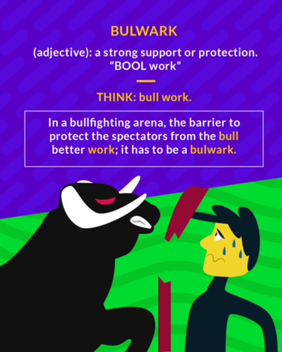<p>(n.) a strong defense or protection, a solid wall-like structure for defense; (v.) to provide such defense or protection</p><p>(noun) a defensive wall</p>