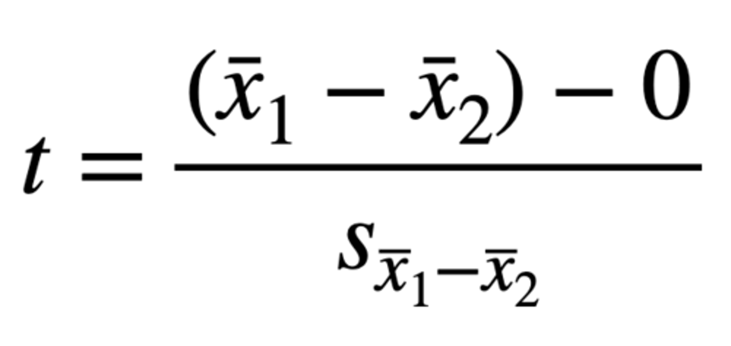 <p>- Main difference is that your standard error is not the standard error of the mean, but the standard error of the difference of means (i.e. independent samples compares means of two separate groups)</p><p>- Under null hypothesis, we would expect that our mean difference would be zero, so the t-statistic calculates how many standard errors the mean difference is from zero</p>