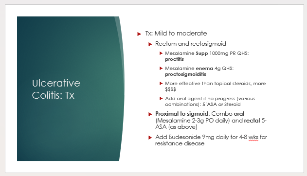 <p>combo oral (mesalamine) and rectal (5-ASA)</p>