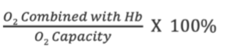 <p>Oxygen content in blood / (oxygen-carrying capacity of Hb (1.34 mL) x Hb conc. in blood)</p><p>How much O2 is Hb carrying / How much is possible for it to carry</p>