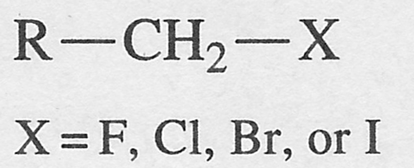 <p>organic compounds in which one or more halogen atoms- fluorine, chlorine, bromine, or iodine- are substituted for one or more hydrogen atoms in a hydrocarbon</p>