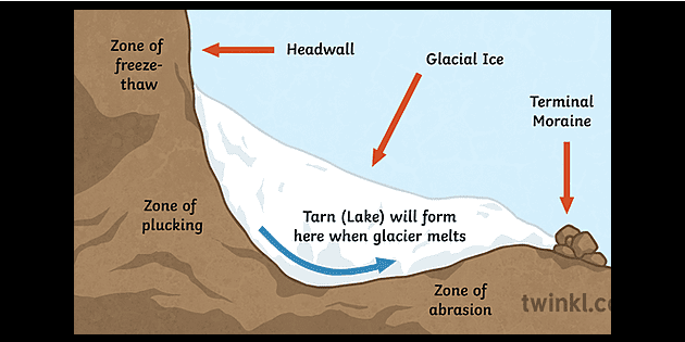 <ul><li><p>glacier retreat &gt;&gt; more and more glacier ice melts</p></li><li><p>glacier advance &gt;&gt; more and more snow freezes</p></li><li><p>snow line &gt;&gt; boundary between the accumulation zone and the ablation zone on glaciers</p></li><li><p>inputs &gt;&gt; snow accumulation, avalanches, debris, heat, meltwater</p></li><li><p>stores &gt;&gt; ice, water, debris, moraine</p></li><li><p>outputs &gt;&gt; ablation (ice to water), sublimation (ice to vapour), sediment</p></li><li><p>glacial budget:</p><ul><li><p>accumulation &gt; ablation, glacier advances</p></li><li><p>accumulation &lt; ablation, glacier recedes</p></li><li><p>accumulation = ablation, glacier remains the same size</p></li></ul></li><li><p>glacial erosion &gt;&gt; processes that occur directly in association with the movement of glacial ice over its bed, such as abrasion, quarrying(plucking), and physical and chemical erosion by subglacial meltwater</p></li><li><p>plucking &gt;&gt; a process of erosion that occurs during glaciation. As ice and glaciers move, they scrape along the surrounding rock and pull away pieces of rock which causes erosion</p></li><li><p>abrasion &gt;&gt; happens when the glacier, after plucking up rocks from the ground, uses the rocks stuck beneath it to scrape and grind against the surface of the earth. The weight of the glacier creates an intense force that allows it to rub the earth like sandpaper, producing fine particles of rock beneath it</p></li><li><p>other &gt;&gt; meltwater, freeze-thaw weathering, pressure release (not strictly glacial, but required for glacial processes)</p></li></ul>