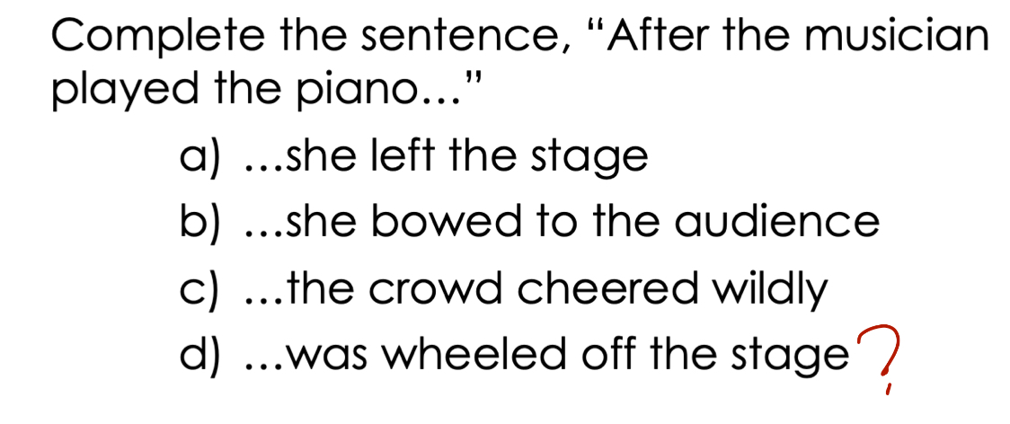 <p>Sentences that begin by appearing to mean one thing, but end up meaning something else.</p>