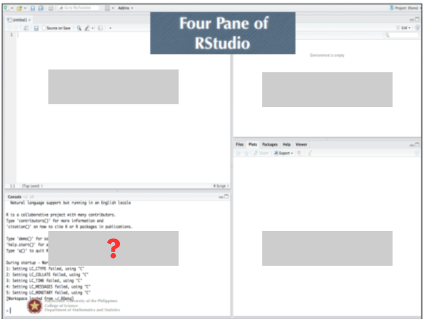 <p><strong>(RStudio)</strong></p><p>This is where R commands are directly typed and executed immediately, showing instant output and error messages.</p>