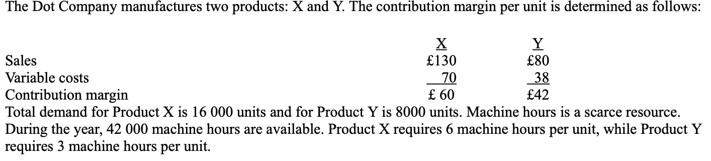 how many units of products X and Y should dot company produce?

Product X        Product Y

* 16 000               -0-
* 8 000              4 000
* 7 000                 -0-
* 3 000              8 000