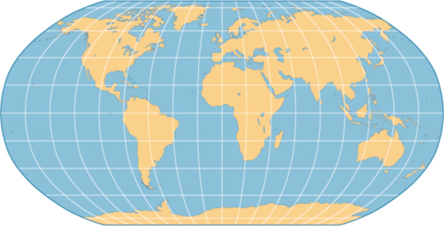 <p>PROS</p><p>More accurately shows the area near the poles</p><p>Used to show proportions of land to water</p><p>Distorts cardinal directions and distance</p><p>CONS</p><p>Extreme pole distortion</p><p>Not suitable for direction</p>