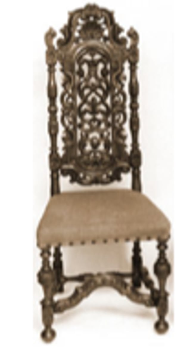 <p>Tall high backs, lighter chair frames, X-shaped stretchers with turned legs and pervasive use of C- and S-scrolls.</p>