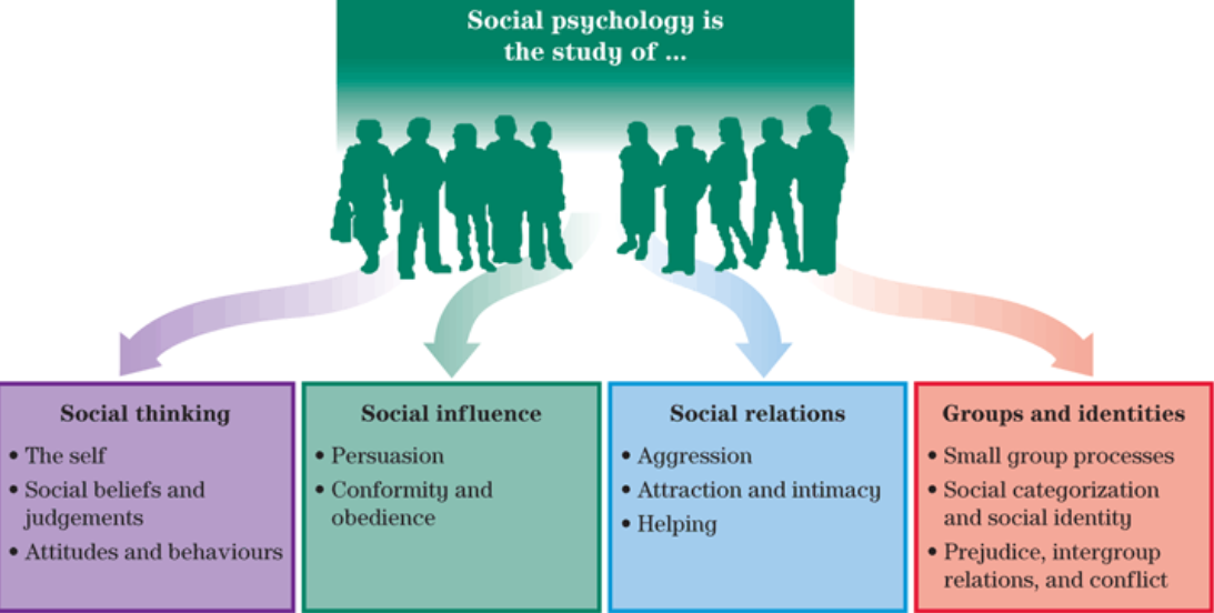<p>Social psychology is the scientific study of how thoughts, feelings and behaviours are influenced by the actual, imagined, or implied presence of others</p><p></p>