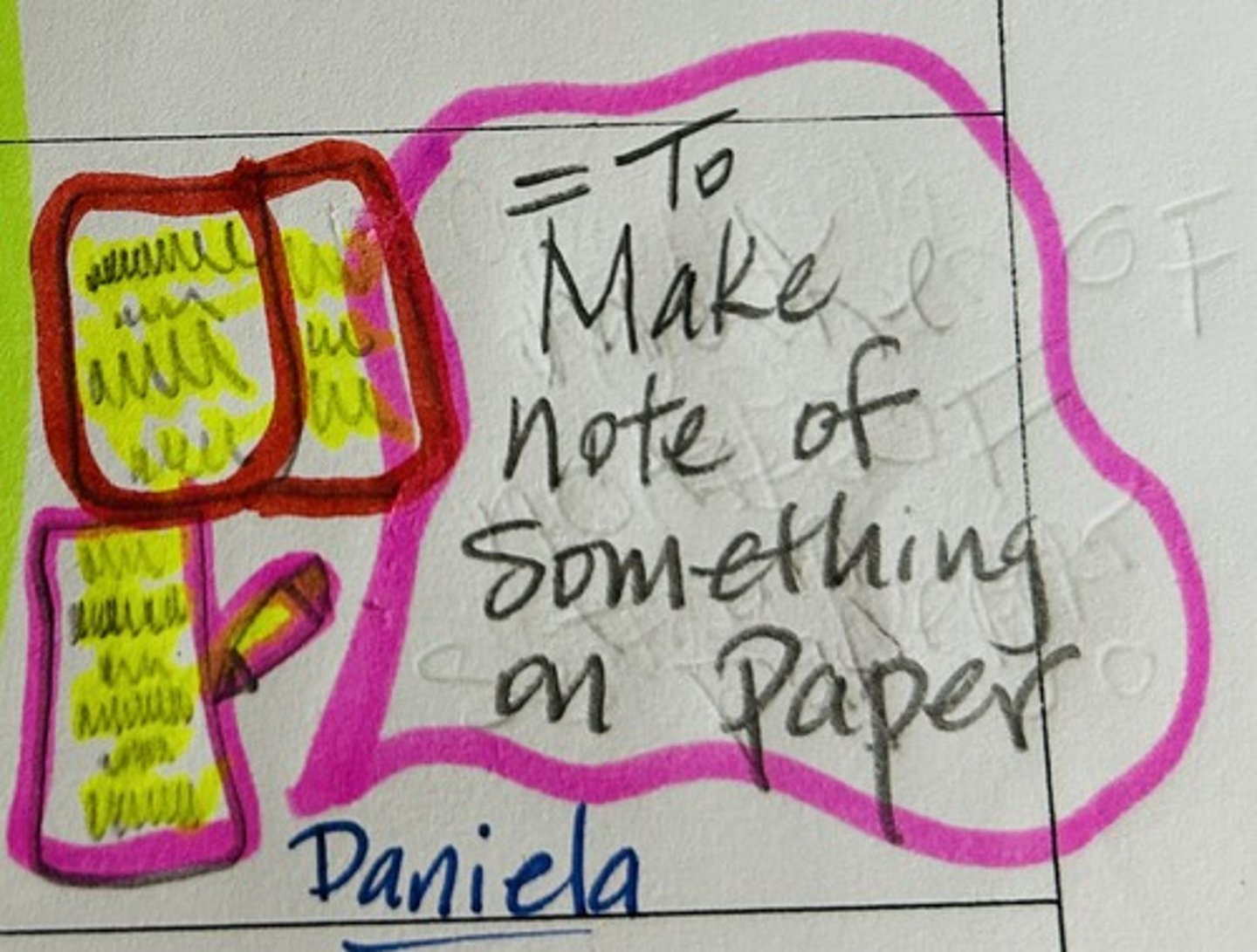 <p><strong>to make note of something on a piece of paper</strong></p><p>(apuntar algo en un papel)</p>