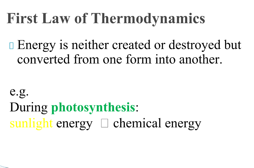 <p>Entropy of the entire universe will always</p><p>increase with time</p><p>a measure of randomness or disorder in a</p><p>group of objects or energy</p><p>disorder is more likely than order</p>