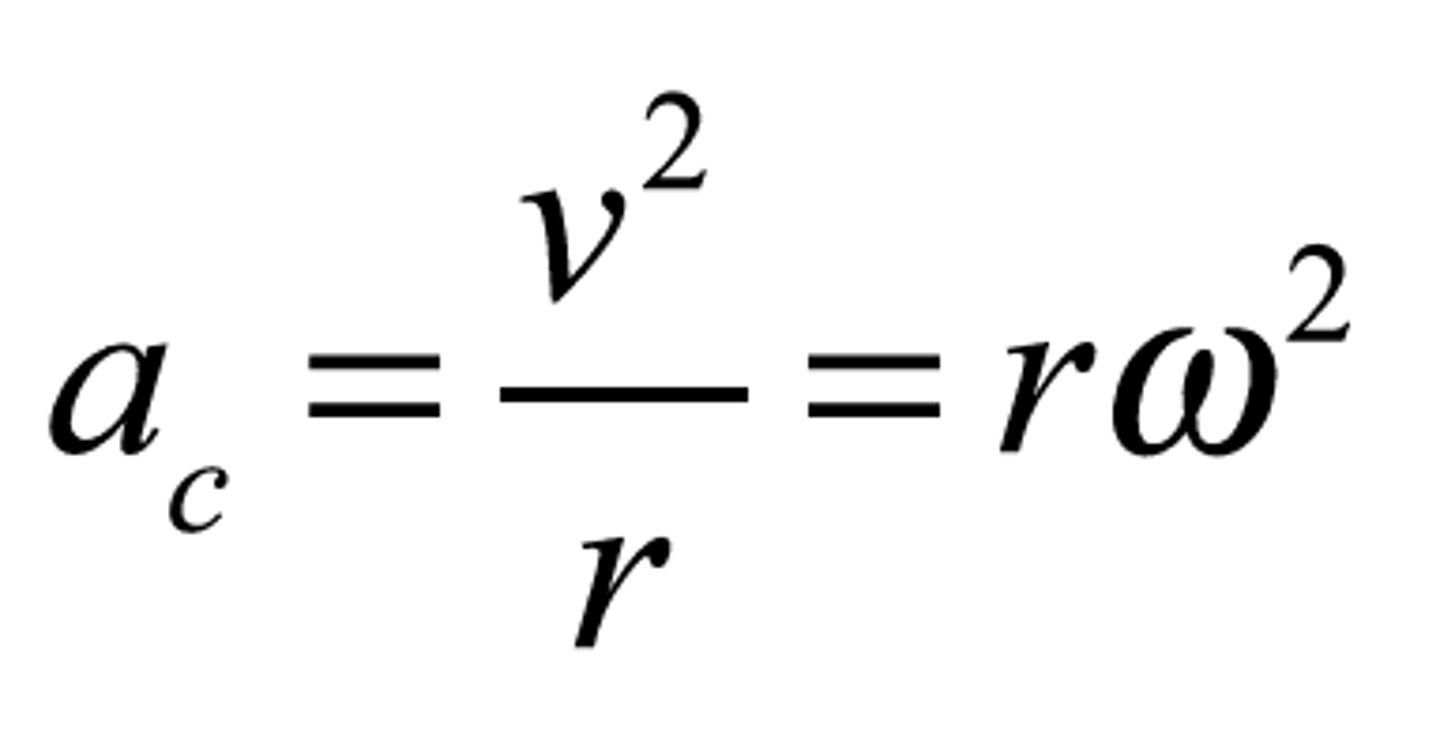 <p>1. a= v^2/r</p><p>2. a = 4pi^2r/ t^2</p>