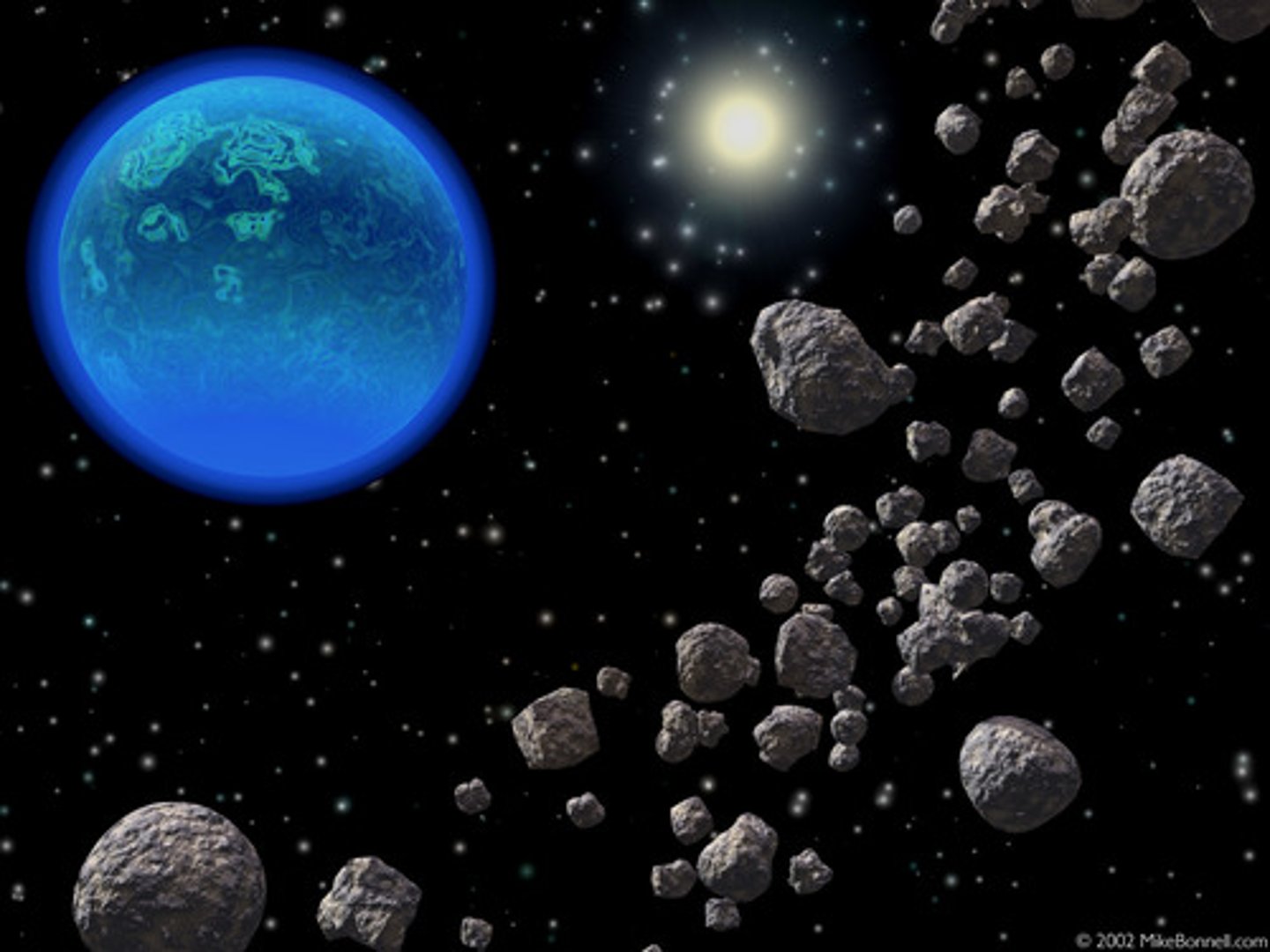 <p>rocky metallic objects that orbit the sun but are too small to be considered planets</p>