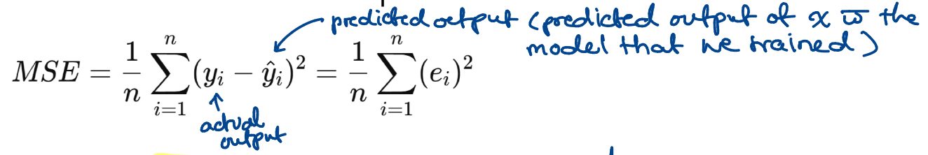 <p>________________ or MSE measures the average squared difference between predicted and actual values, capturing both the variance of the errors and the squared bias</p><p>Models with accurate predictions will have _______ MSE</p>