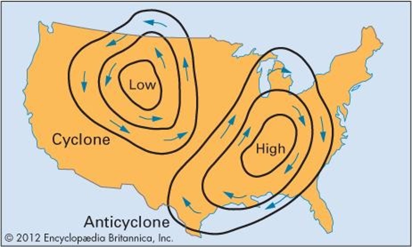 <p>An area of high atmospheric pressure and clockwise rotation, with clear skies and quiet, calm weather.  </p>
