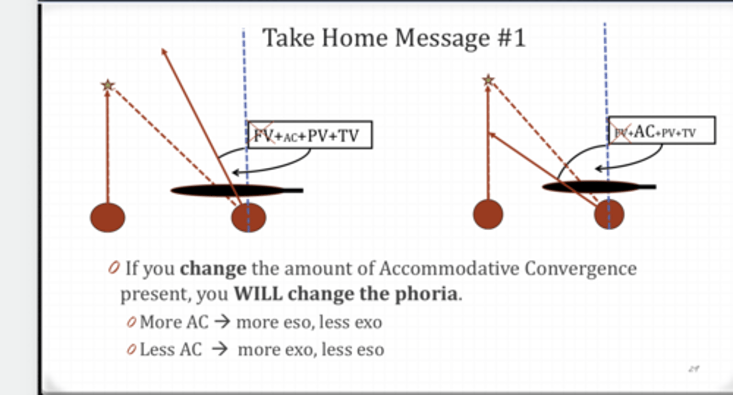 <p>True or False: </p><p>If you change the amount of accommodative convergence present, will you change the PHORIA?</p>