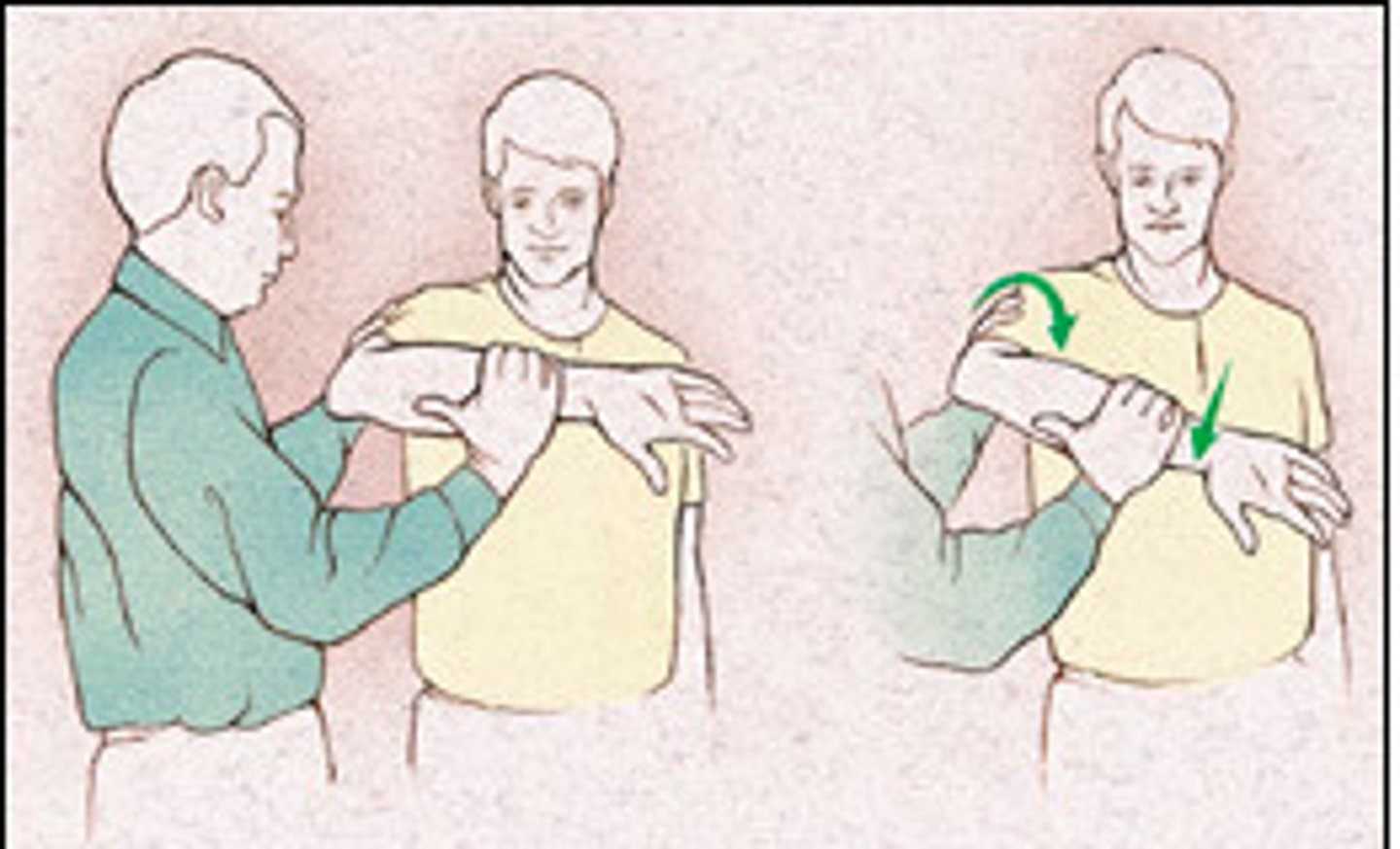 <p>Rotator cuff impingement - The examiner places the patient's arm shoulder in 90 degrees of shoulder flexion with the elbow flexed to 90 degrees and then internally rotates the arm.</p>