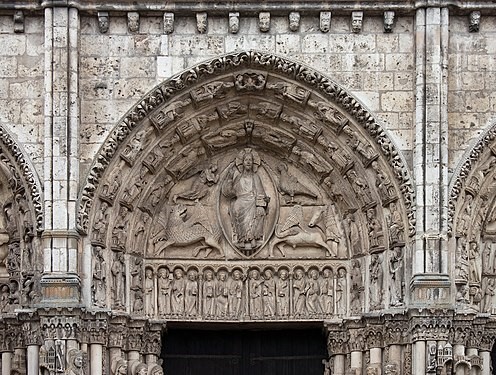 <p>An opening in a wall of a building, gate or fortification, especially a grand entrance to an important structure occasionally featuring a tympanum over top</p>