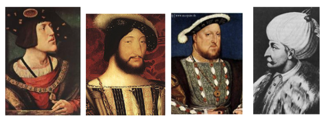 <p>Wie waren de vier machtigste vorsten in het Europa van de vroege 16e eeuw?</p>