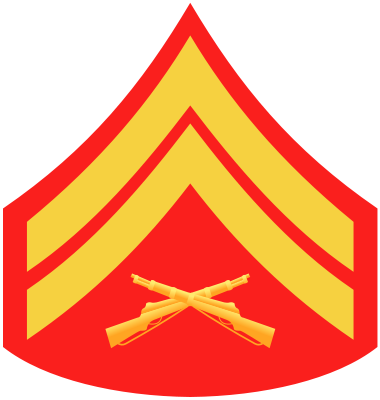 <p>E-4: 2 Chevrons, Crossed Rifles</p>