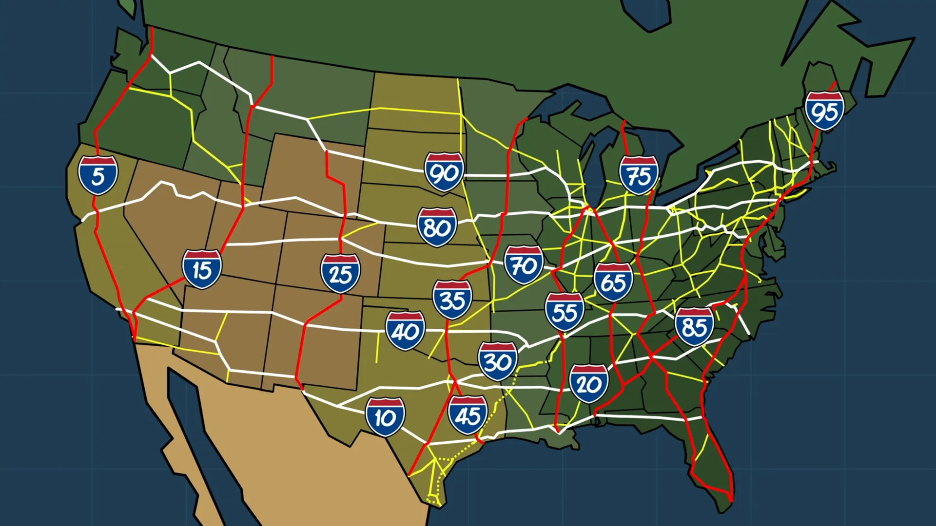 <p>A network of roads that goes across all contiguous U.S.</p>