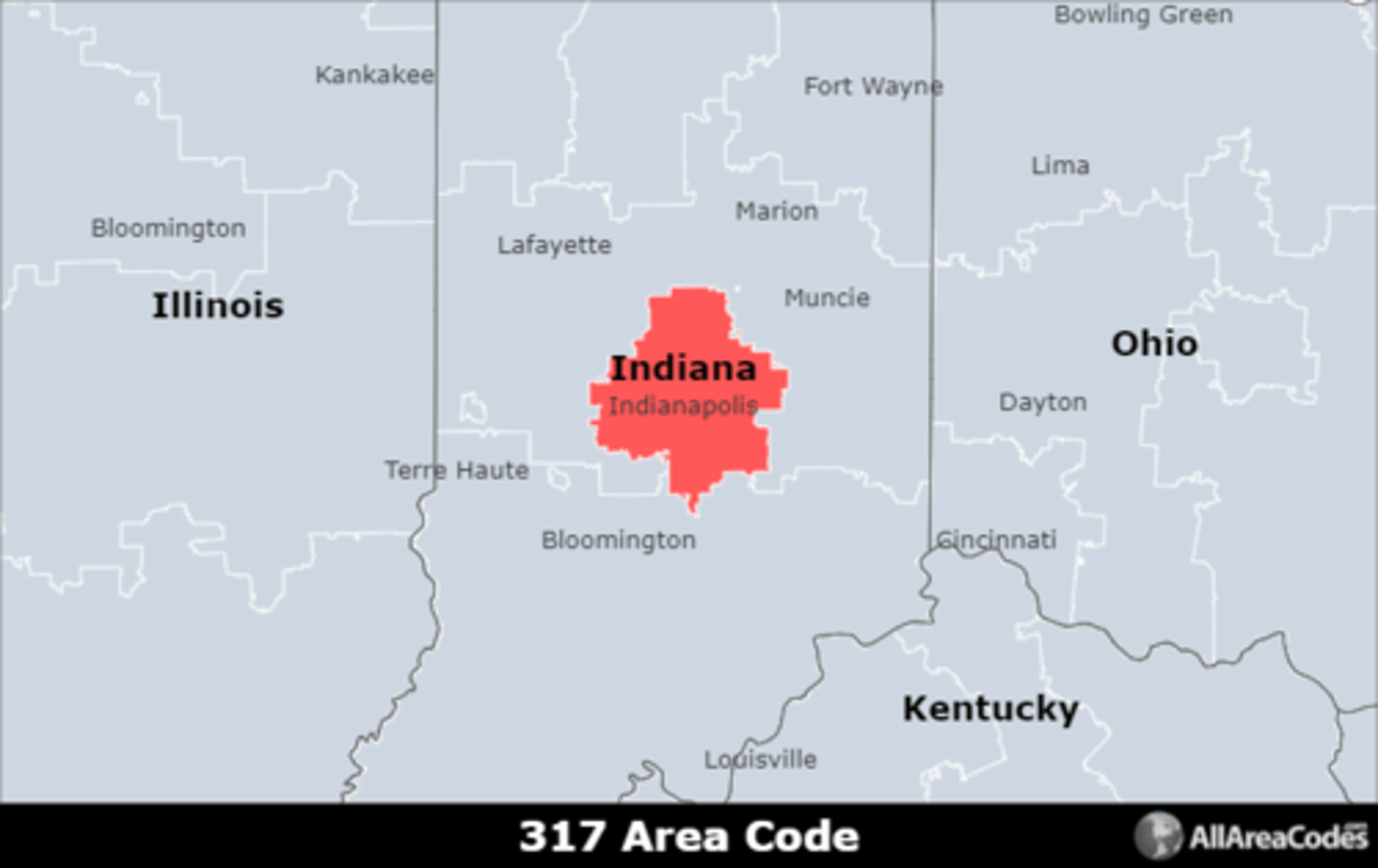 <p>Area code 317 serves Indianapolis, IN and the surrounding areas. It has a single overlay (463) that serves the same area.</p>